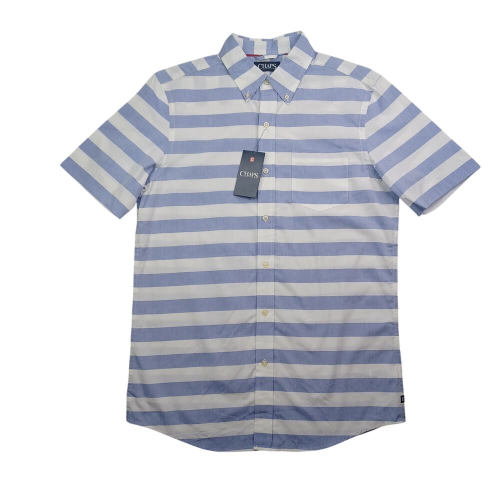CHAPS Button Down Shirt Mens S Blue White Stripe Cotton Preppy Beach Coastal NWT